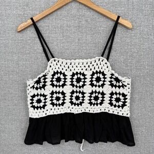Rebellion Again Crochet Tank Top‎ Sleeveless Black White Festival Boho Medium